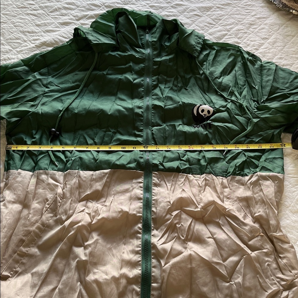 Vintage WWF World Wildlife Rain Jacket Hooded Zip Panda Embroidered Green - Picture 5 of 7